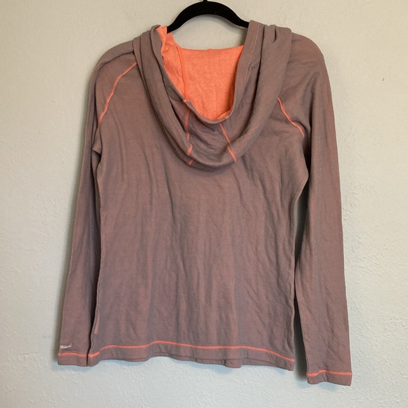 Columbia Womens Size L Grey Orange Contrast Cowl Hoodie Drawstrings Lightweight - Picture 4 of 13